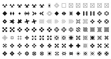 Obraz premium Geometric shapes and symbols arranged in rows on a white background
