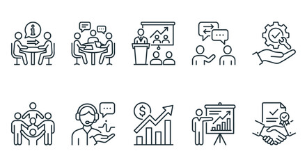 Fototapeta premium Consulting web icons in line style. Consultation, meeting, conference, service, communication, collection. Vector illustration. 