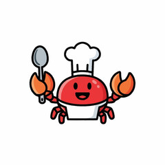 Cute cartoon crab chef holding a spoon and wearing a chef hat. © Dong