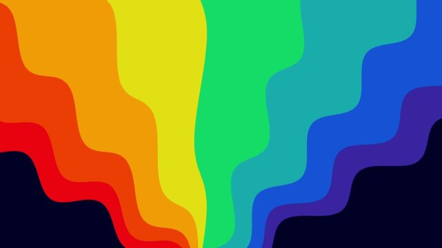 A vibrant rainbow colored video background with wavy lines and dark space