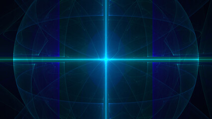 Fototapeta premium Futuristic Digital Abstract Background with Glowing Blue Cross and Spherical Grid