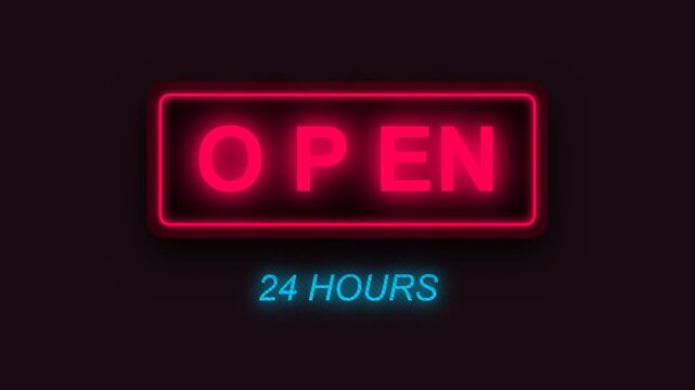 Open 24 Hours Neon Sign.