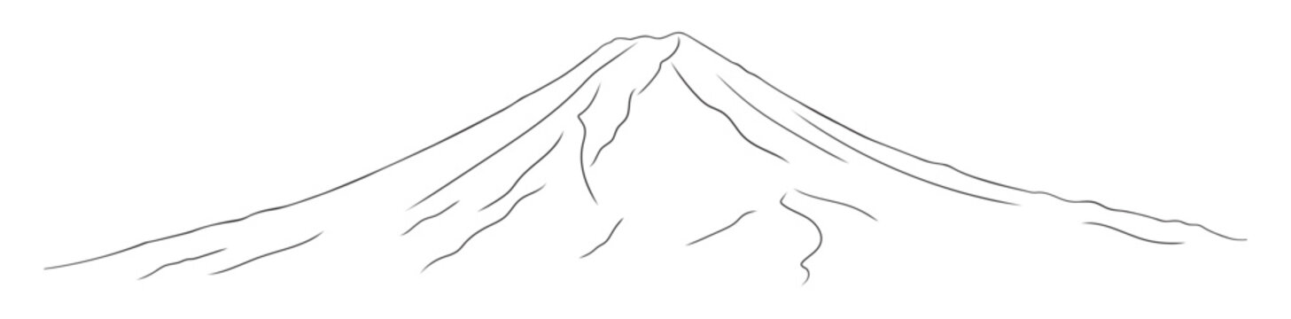 Simple mountain panorama sketch of Fuji. Minimal line art drawing symbol of Japan.