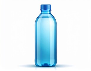Naklejka premium Transparent Plastic Water Bottle with Blue Cap on White Background