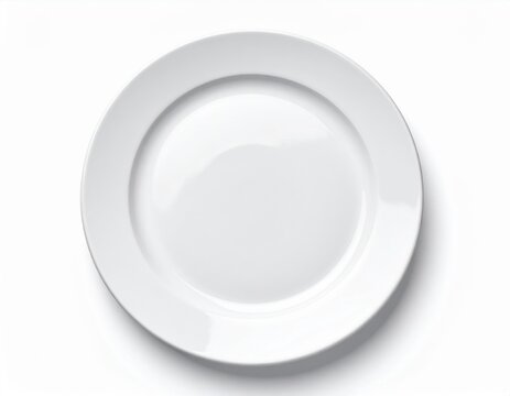 Overhead Shot of Round White Plate on White Background in Soft Lighting