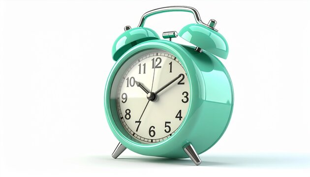 Turquoise Alarm Clock on a White Background with Shadow Detail