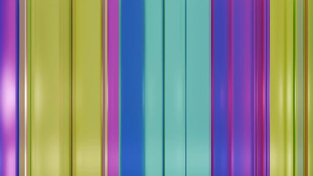 Abstract 3D VFX Seamless Loop: CMY Transparent Glass Panels Overlapping to Create RGB Spectrum Colors in a Fluid Left-to-Right Sliding Motion on a Glossy Studio Backdrop.