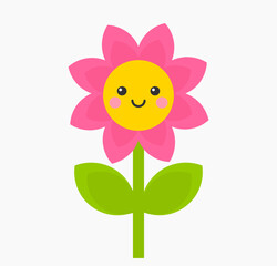 Fototapeta premium Pink flower smiling plant. Vector illustration element for design, sticker.