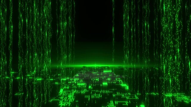 digital techno code rain background in motion loop animated
