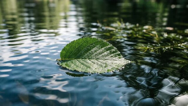 green leaves floating in the lake
