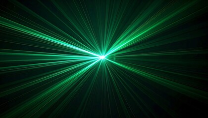 Obraz premium Radiant Green Light Rays Bursting from a Central Point on Dark Backdrop