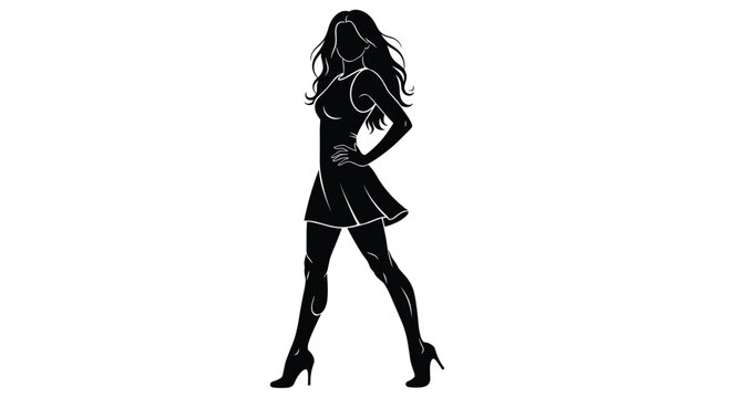 Elegant woman silhouette, confident fashion pose, sleeveless dress figure, high heels design, stylish posture art, modern feminine illustration concept
