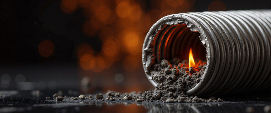 Ventilation duct with fire risk and debris inside, concept of dryer vent  