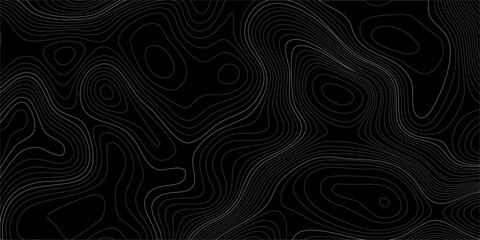Fototapeta premium Black topographic map background with subtle grey contour lines, abstract dark wavy pattern for tech and minimal design. dark charcoal and black tones with elegant, thin grey contour lines