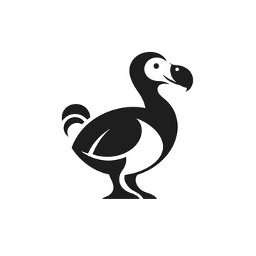 Charming black and white Dodo bird vector illustration, a captivating minimalist icon depicting the famous extinct flightless bird from Mauritius, perfect for educational content, logos, and animal-th