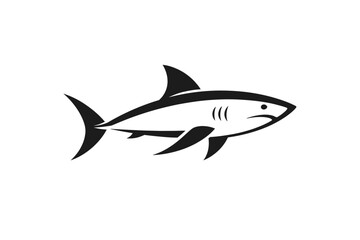 Obraz premium Dynamic Black and White Shark Vector Logo: A Powerful Marine Apex Predator Icon, Perfect for Sports Teams, Brand Identity, and Aquatic-Themed Designs. Strikingly Stylized Illustration for Mascots, Emb