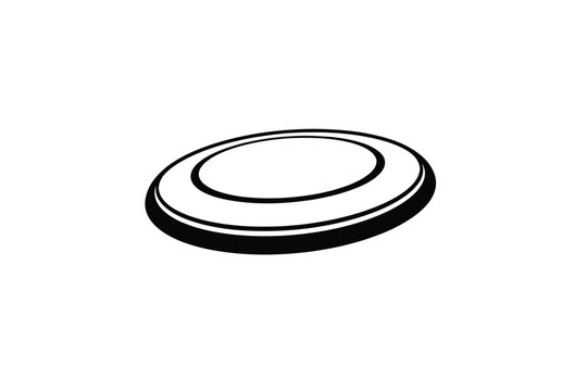 Monochromatic vector icon of an aerodynamic flying disc, resembling a frisbee or clay pigeon, perfect for sports, outdoor recreation, and target shooting themes. Clean, modern, versatile, minimalist,