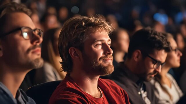 Close-up of a diverse audience watching an event with rapt attention.