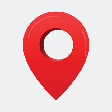 A red map pin icon on a plain white background for navigation and location purposes