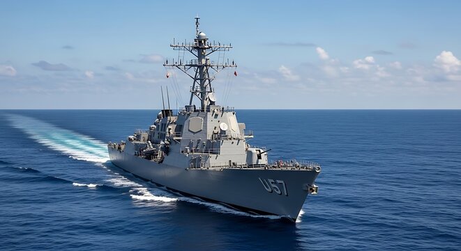US Navy Destroyer at Sea.