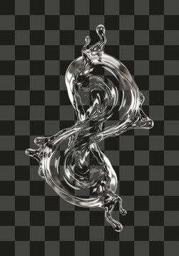 Silver liquid splash flowing abstract form isolated on transparent background dynamic chrome effect