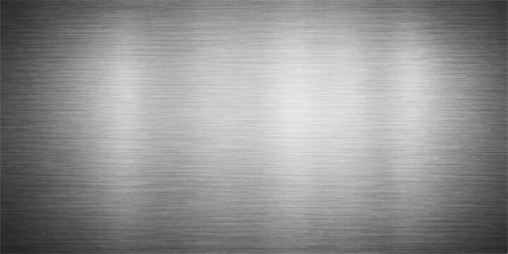 A polished stainless steel plate with a brushed metal texture creates a shiny silver metallic surface pattern, serving as a grey industrial aluminum material backdrop for a sleek grey wallpaper