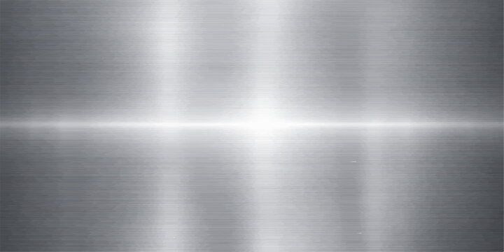Polished silver brushed metal texture background with a shiny industrial stainless steel plate surface and light grey metallic aluminum material pattern
