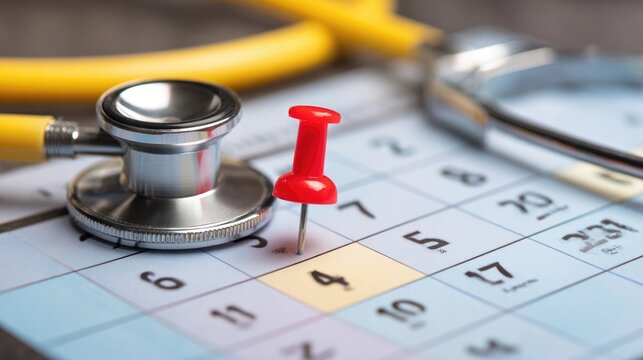 Annual health checkup appointment reminder on calendar, preventive care scheduling, routine screening importance, proactive health management