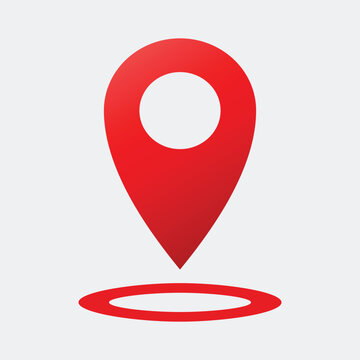 A red map pin icon on a white background for navigation and location purposes