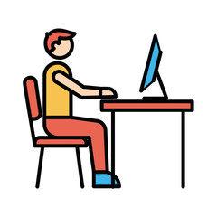 Fototapeta premium Person sitting at a desk using a desktop computer.