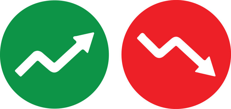 upward downward trend arrow circle red green two icon set vector illustration