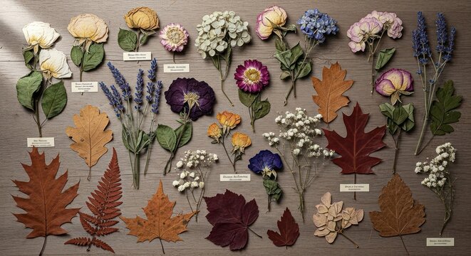 Dried flowers and leaves arrangement.