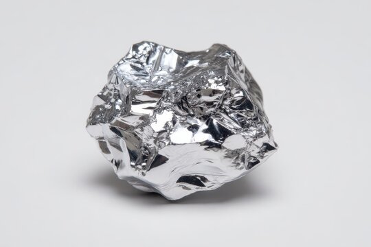 Macro photograph of a pure lithium metal fragment on a white background