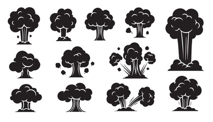 Collection of mushroom cloud explosion icons with explosion effect, blast wave © Md Hajrat