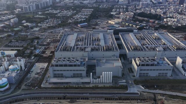 Aerial view of a modern semiconductor manufacturing plant