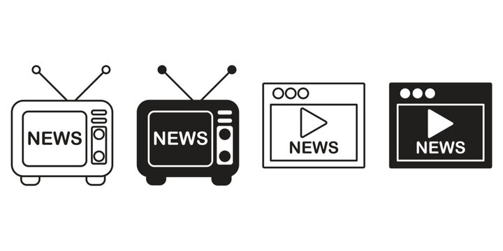 Media and news line icons collection. Television, blogging, social media, video, promotion icons. UI icon set.
