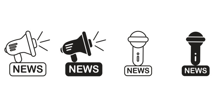 Media and news line icons collection. Television, blogging, social media, video, promotion icons. UI icon set.