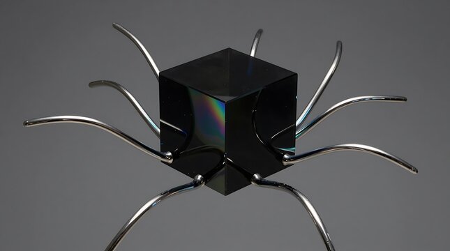 3d illustration of a black and silver sword with a transparent glass and glass ball in a studio style design