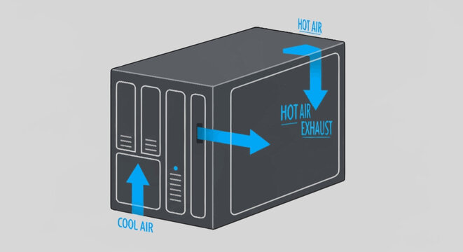 Diagram of a computer server with air flow.