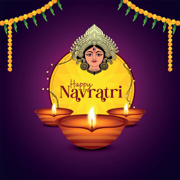 HAppy Navratri Creative in purple and yellow color combination.