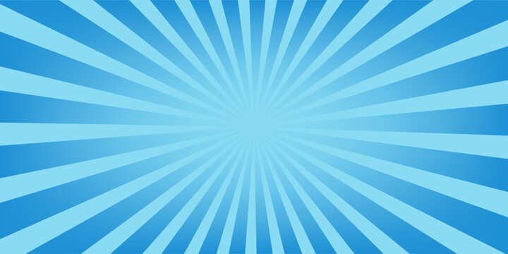 Simple Gradient Groovy Rays Of Comic Style Blue Swirl Sunburst Effect In Blank Horizontal Plain Background