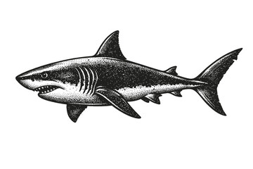 Obraz premium A black and white illustration of a shark with an open mouth and sharp teeth on a white background