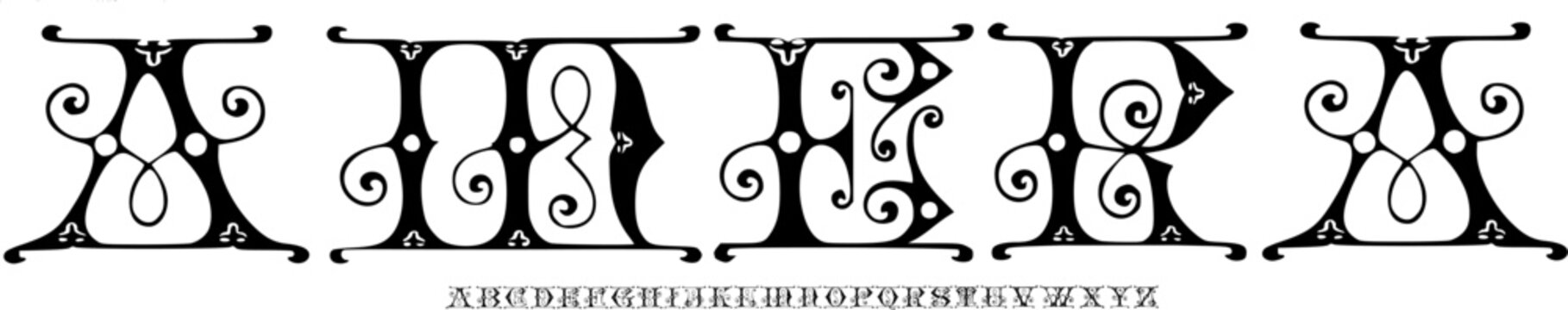 AMERA Ornamental Vintage Display Font Alphabet &ndash; Decorative Serif Font Type with Intricate Line Details, Elegant Typography Meaning for Luxury Branding, Wedding Invitations, and Artistic Graphic