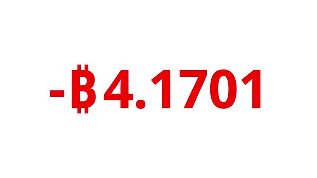 Count-down Bitcoin animation from 0 to -10 BTC. White, black, Green Screen background. Crypto -Bitcoin numeric display. Animation starts and end gently with ease-in and ease-out transition.
