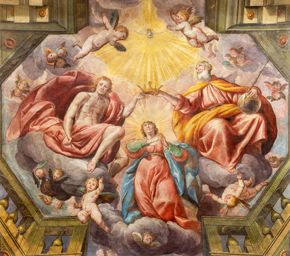 Crema - The fresco of Coronation of Virgin Mary in the church Santuario di Santa Maria delle Grazie by Gian Giacomo Barbelli (1643).