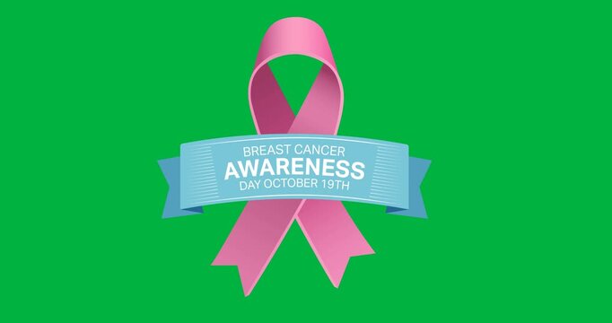 Breast cancer awareness day text banner with pink ribbon icon against black background