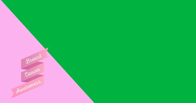 Breast cancer awareness text on pink ribbon over pink banner against black background
