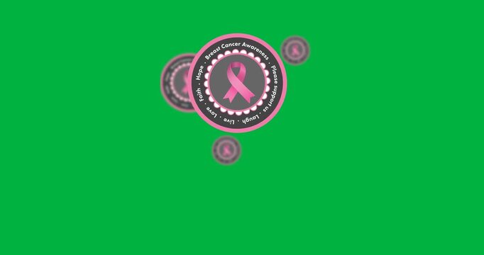 Multiple breast cancer awareness text banners with pink ribbon icon on black background
