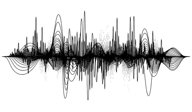 A black and white vector graphic illustration of a sound wave