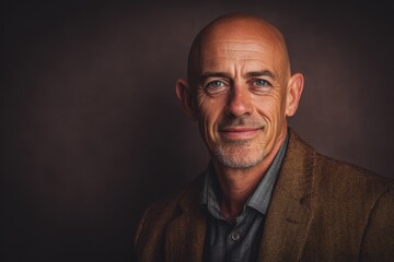 Obraz premium Natural light portrait of a standing middle-aged man with a warm, approachable grin